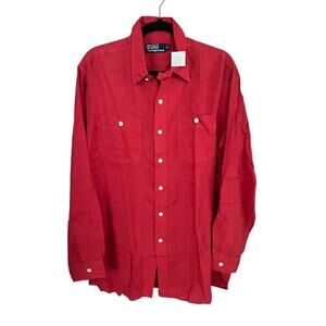VTG NWT Polo by Ralph Lauren Shirt Red Linen Button Down M